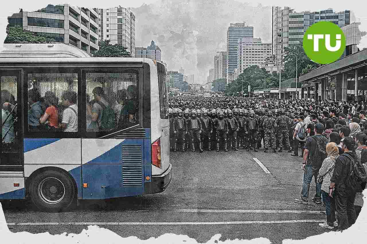 Aksi mahasiswa UI hambat lalu lintas pusat Jakarta di tengah blokade aparat dekat Bundaran HI